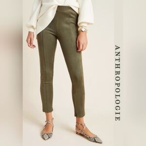 Anthropologie Olive Green Faux Suede Pull On Moto Legging Pants 32/Large